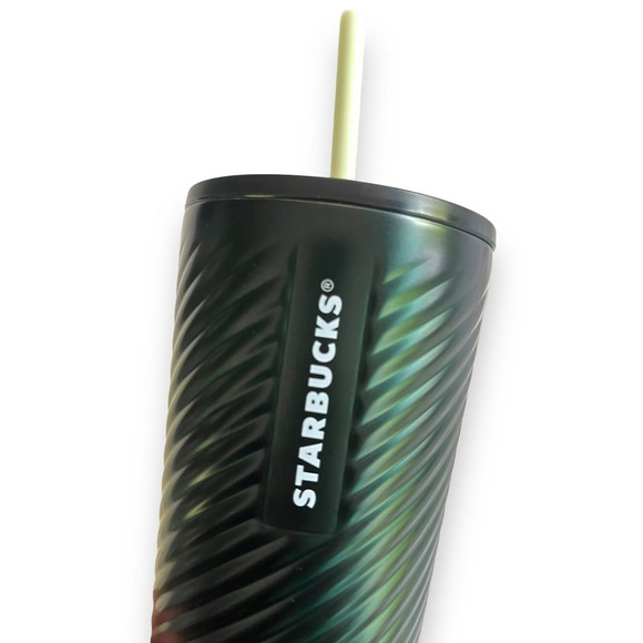 2022 Starbucks Green Swirl Forest Textured Stainless Steel Venti Tumbler 24 oz - Picture 3 of 12
